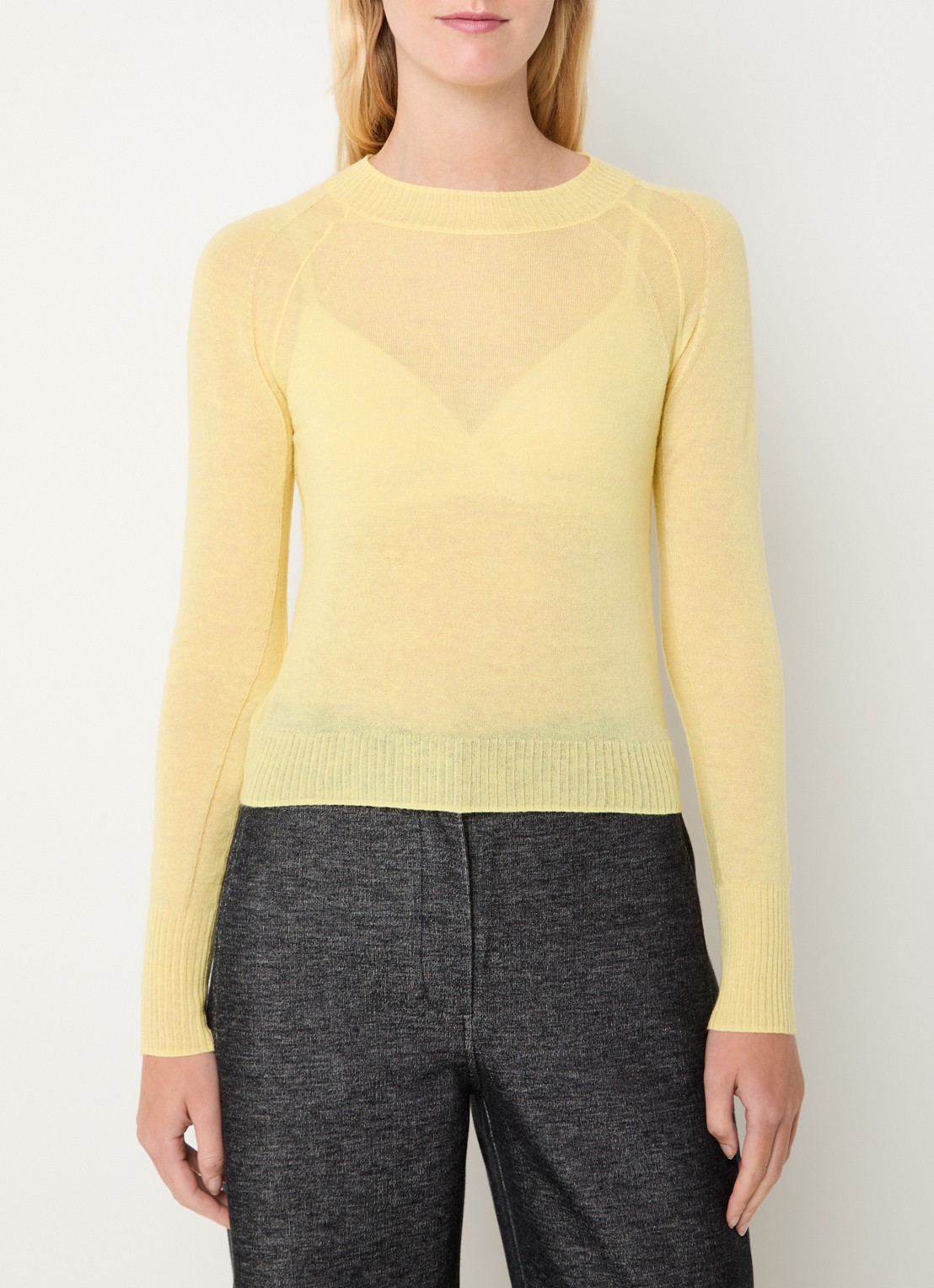 Max & Co Fijngebreide semi-transparante pullover in alpaca wolblend - detail 4 geel