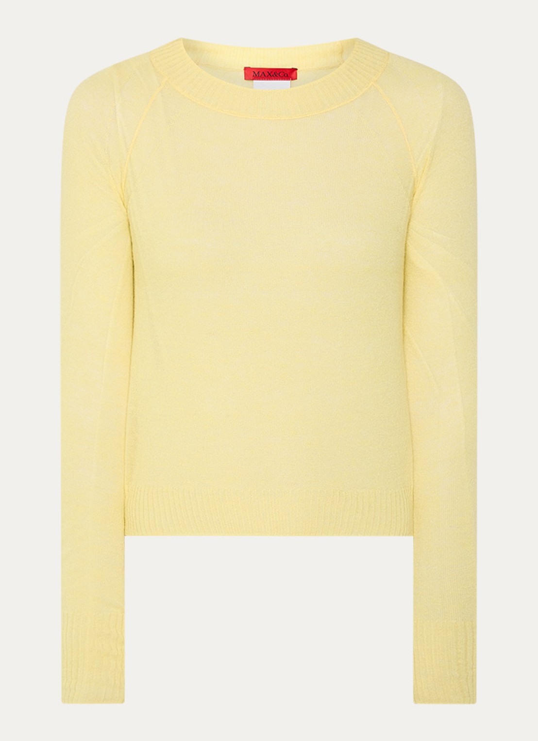 Max & Co Fijngebreide semi-transparante pullover in alpaca wolblend - voorkant geel
