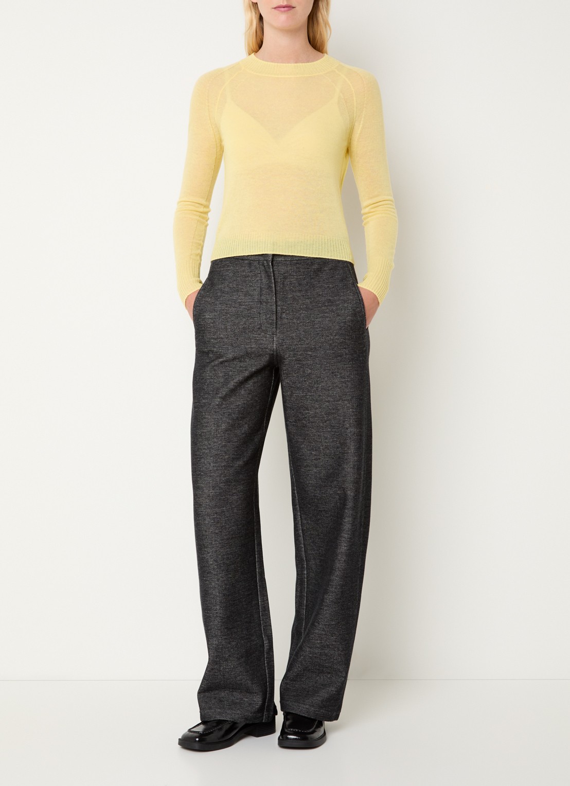 Max & Co Fijngebreide semi-transparante pullover in alpaca wolblend - voorkant 2 geel