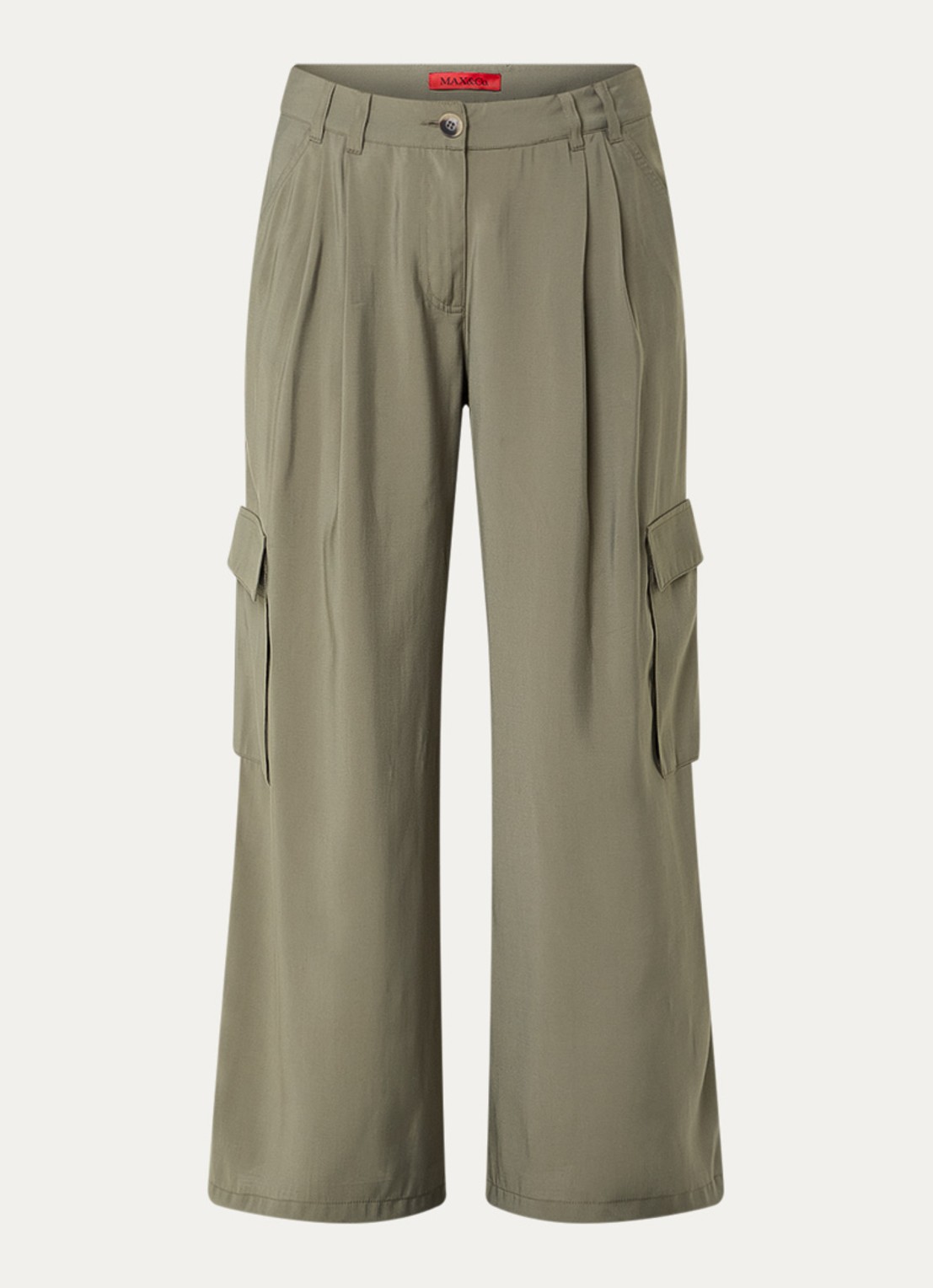 Max & Co Fisher high waist wide fit pantalon met steekzakken - voorkant 3 khaki