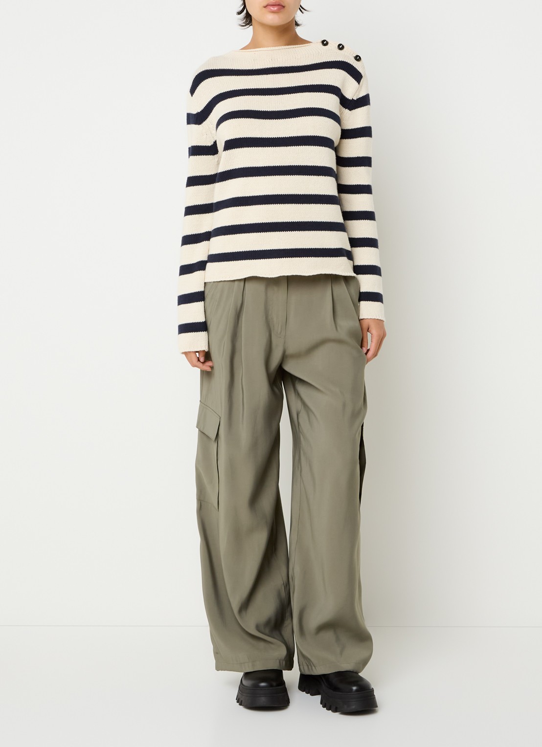 Max & Co Fisher high waist wide fit pantalon met steekzakken - voorkant 4 khaki