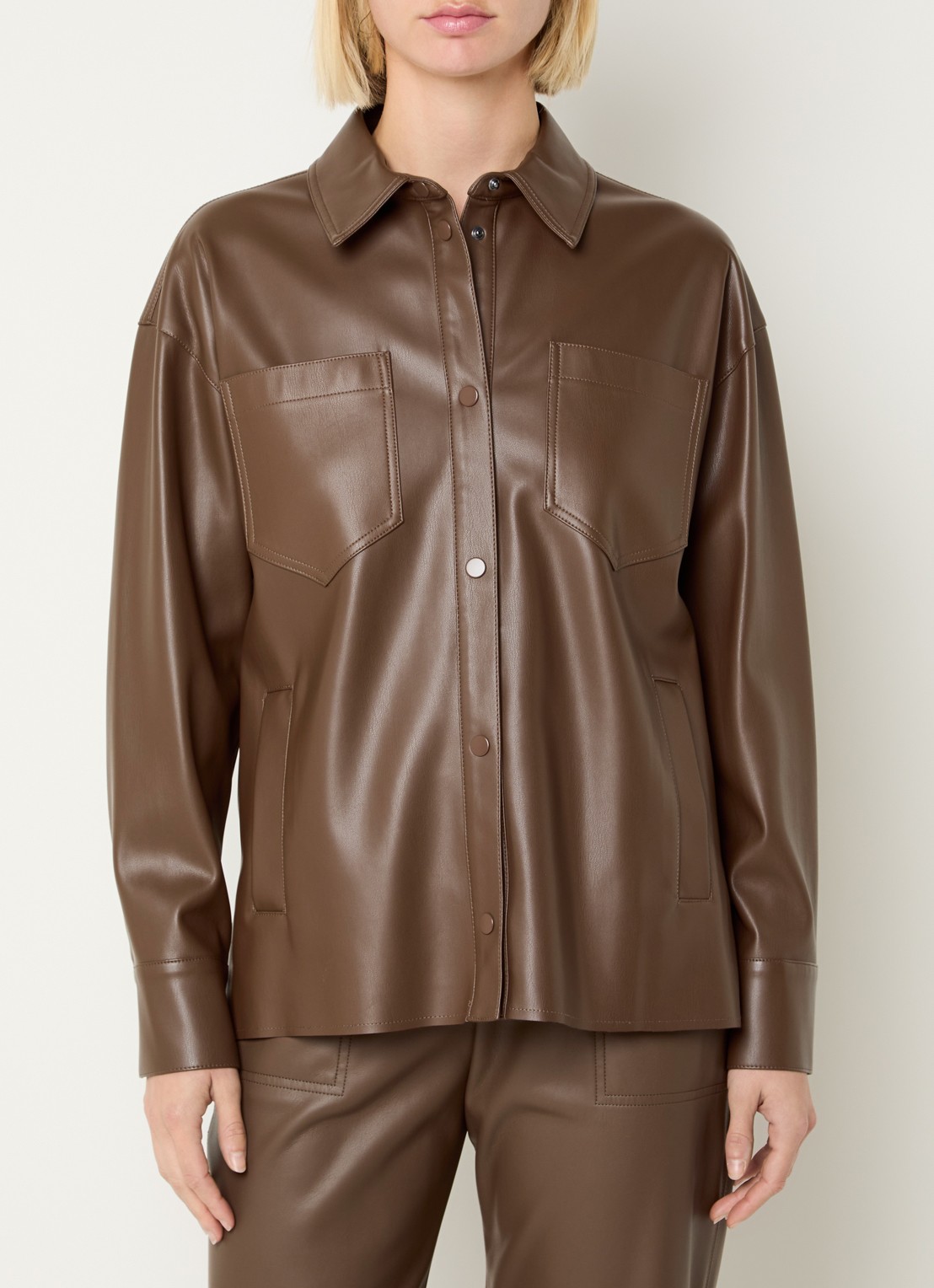 Max & Co Furio blouse van imitatieleer met borstzakken - detail 3 bruin