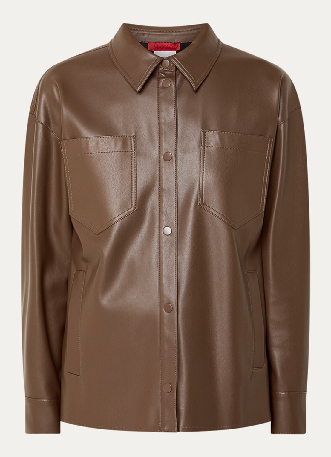 Max & Co Furio blouse van imitatieleer met borstzakken - voorkant bruin