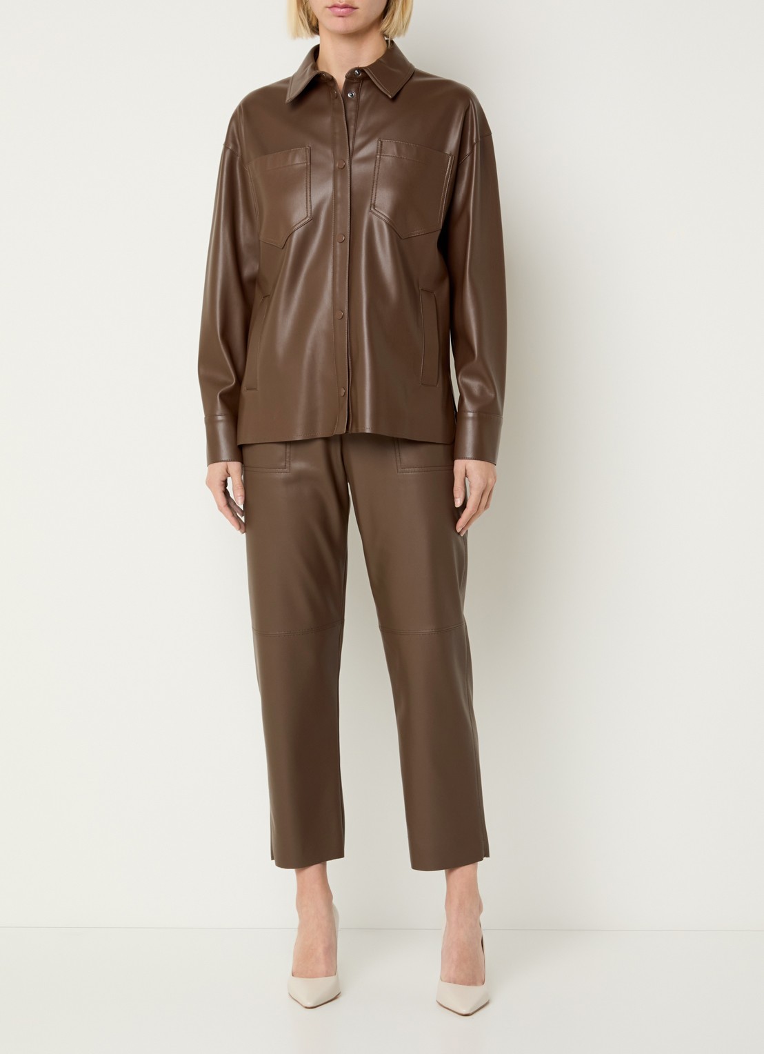 Max & Co Furio blouse van imitatieleer met borstzakken - voorkant 2 bruin