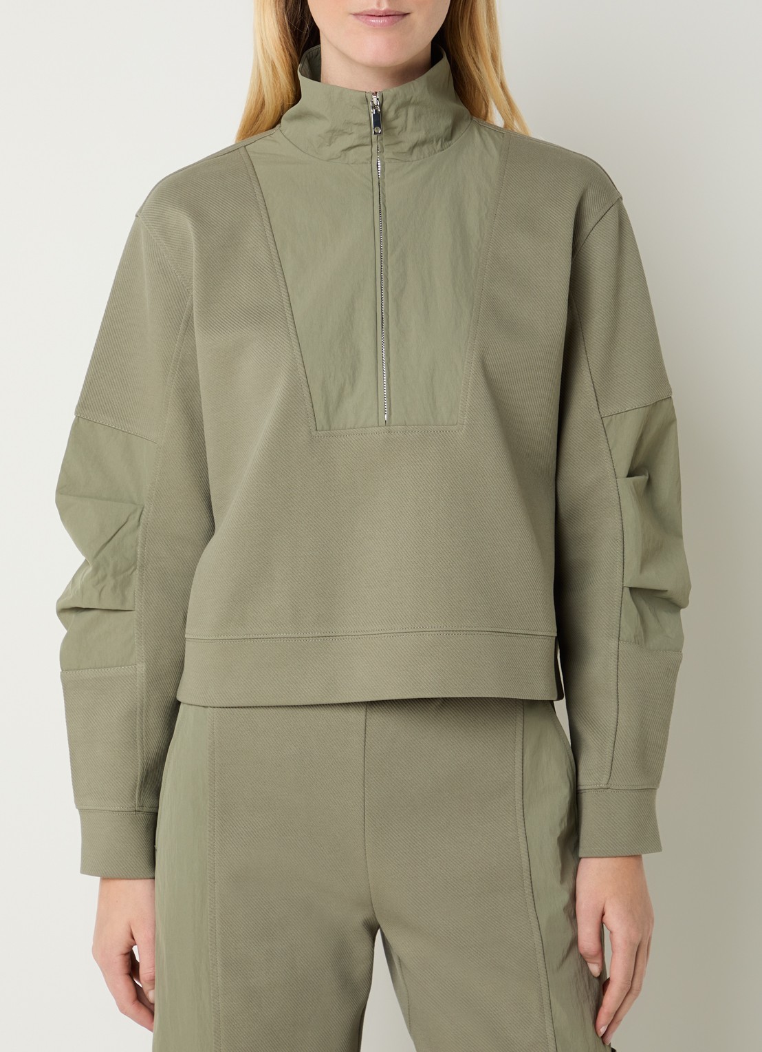 Max & Co Galante sweater met halve rits - detail 3 olijfgroen