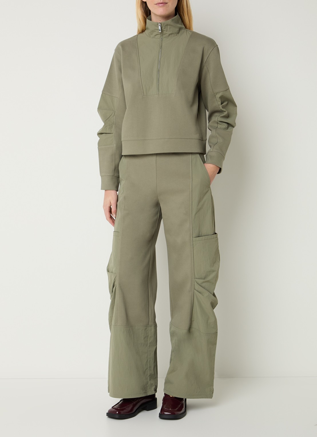Max & Co Galante sweater met halve rits - voorkant 2 olijfgroen