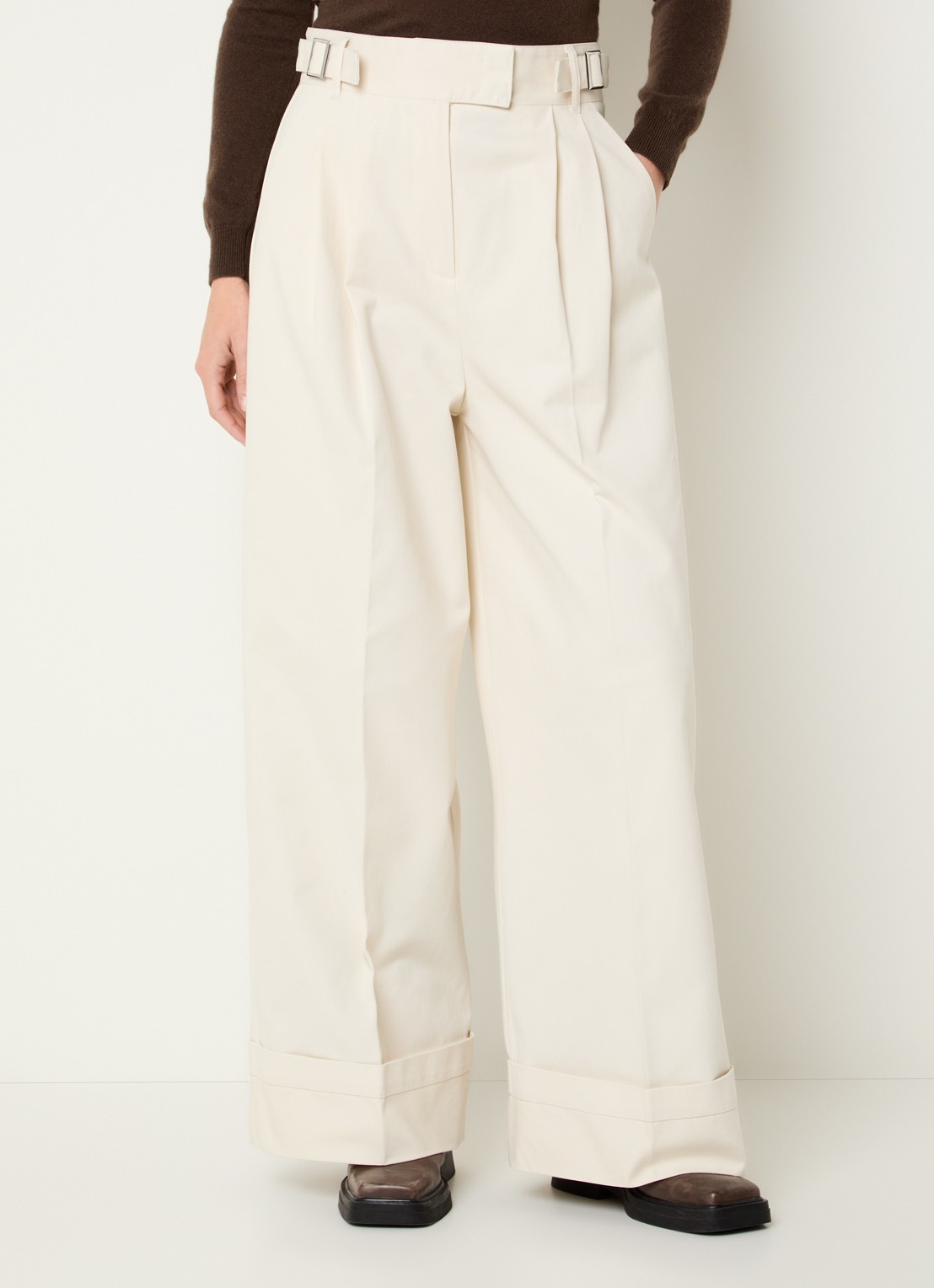 Max & Co Garonna high waist straight fit broek met steekzakken - detail 2 gebroken wit