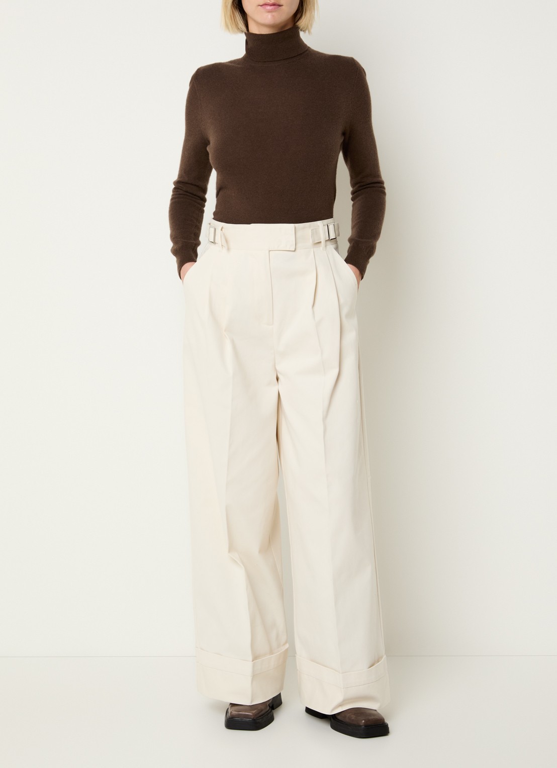 Max & Co Garonna high waist straight fit broek met steekzakken - voorkant 4 gebroken wit