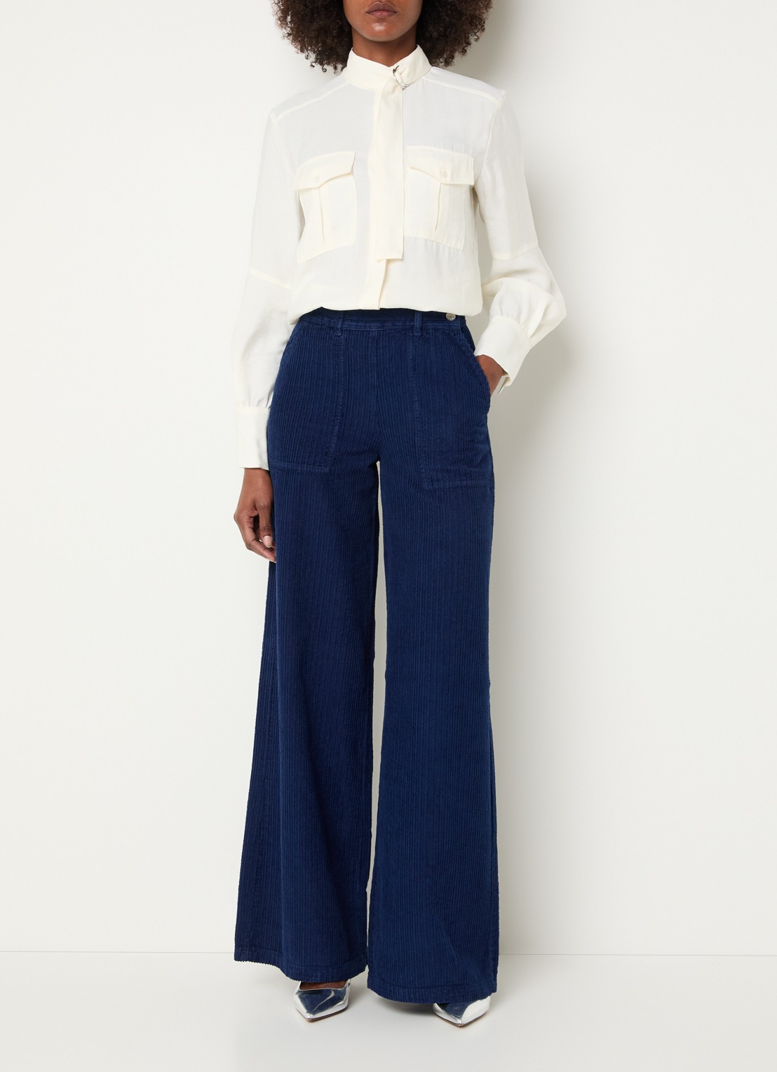 Max & Co Ginosa high waist wide fit broek van corduroy - voorkant 4 royalblauw