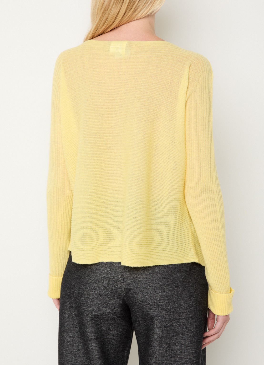 Max & Co Grofgebreide semi-transparante pullover in alpaca wolblend - achterkant geel