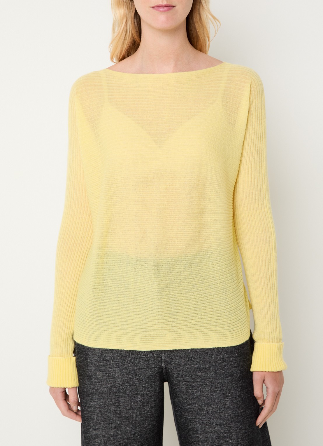 Max & Co Grofgebreide semi-transparante pullover in alpaca wolblend - detail 2 geel