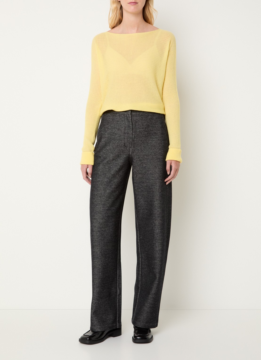 Max & Co Grofgebreide semi-transparante pullover in alpaca wolblend - voorkant 4 geel