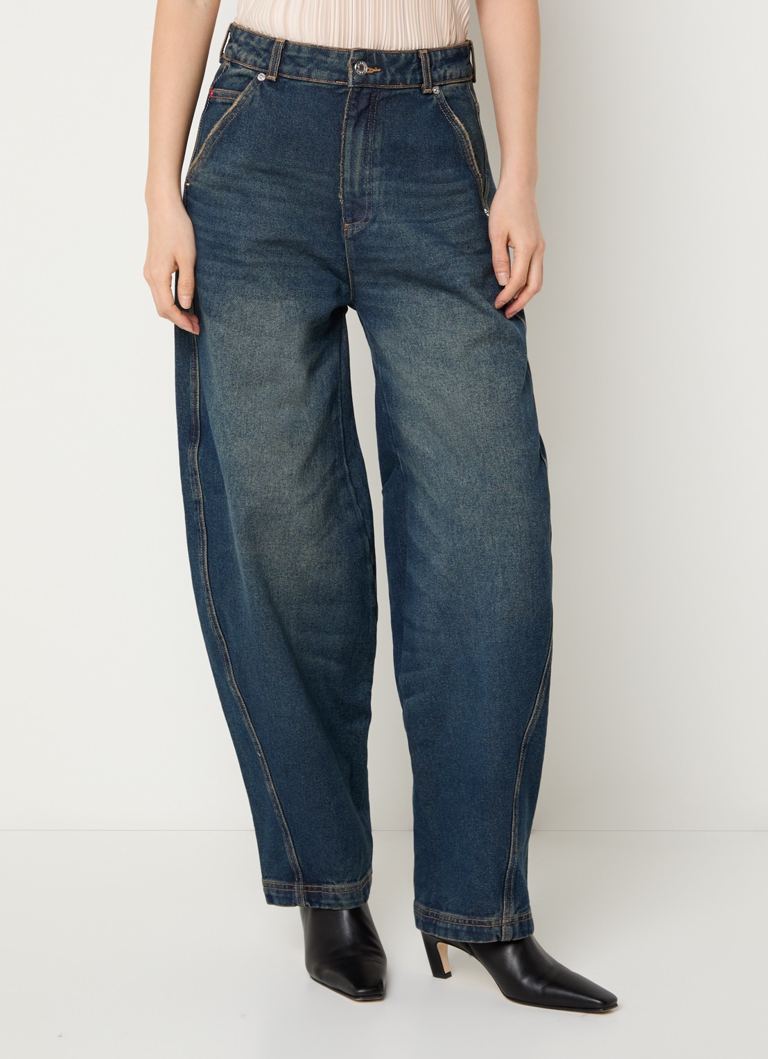 Max & Co High waist balloon fit jeans met donkere wassing en schoudertas - detail 4 indigo