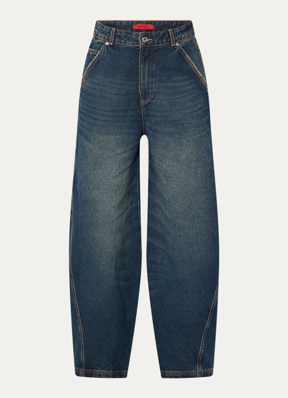Max & Co High waist balloon fit jeans met donkere wassing en schoudertas - voorkant 2 indigo