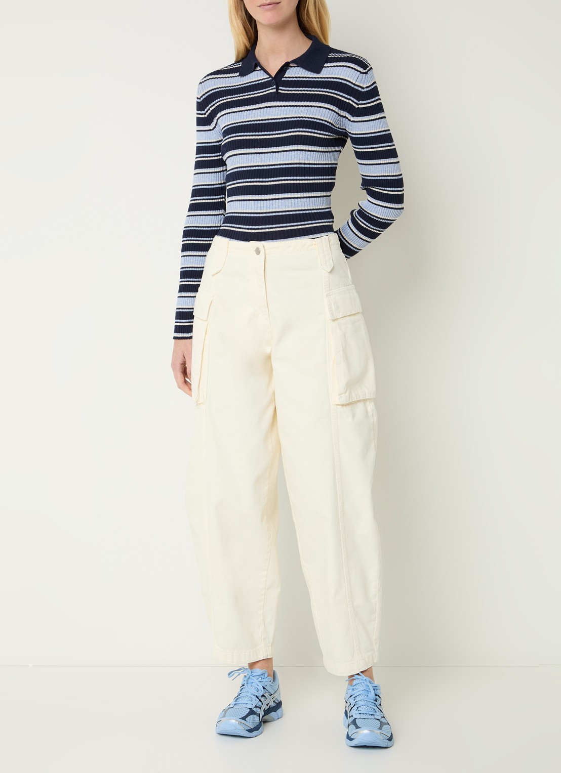 Max & Co High waist loose fit cargobroek met klepzakken - voorkant 3 creme