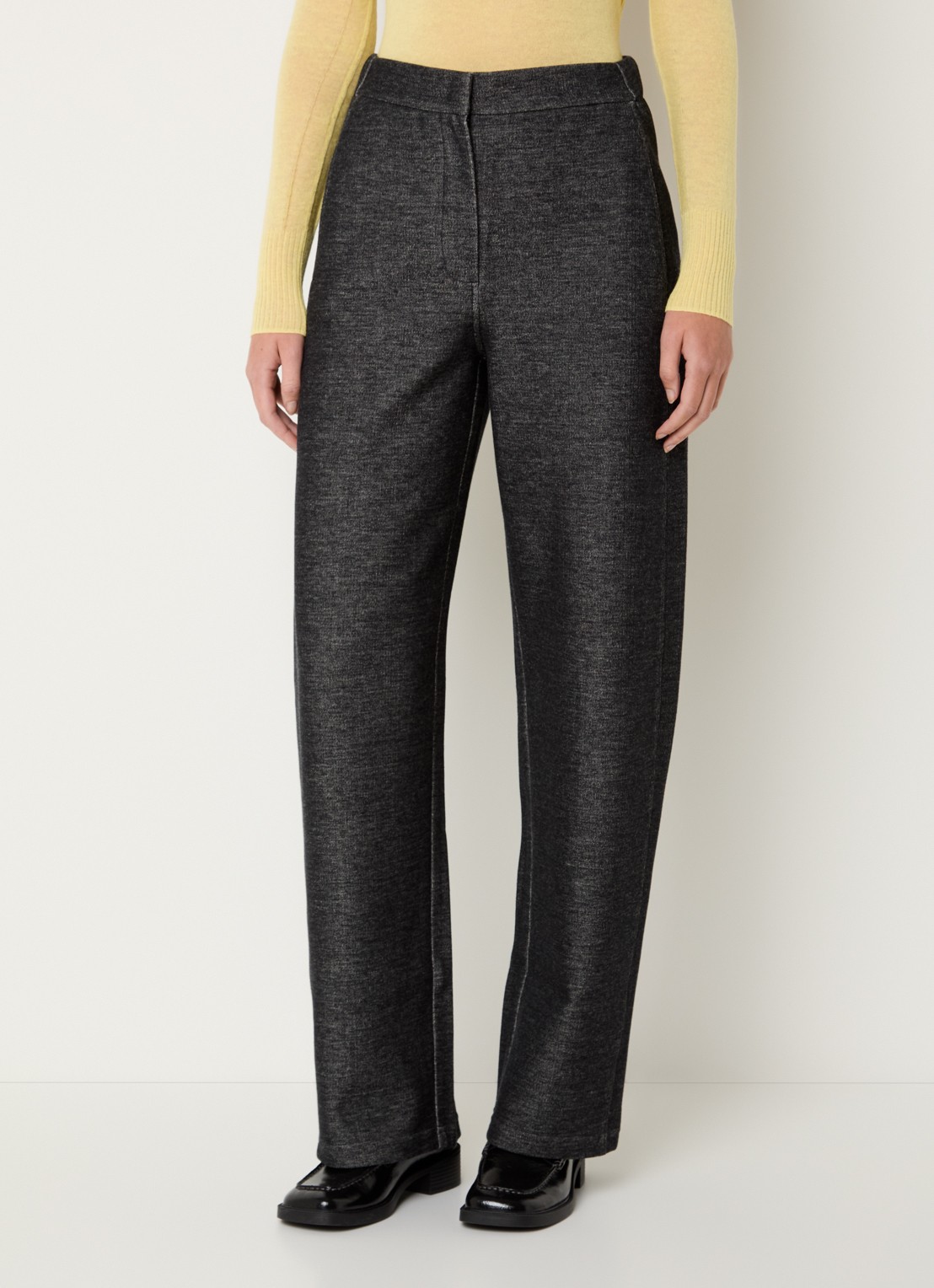 Max & Co High waist straight fit pantalon met gemêleerd dessin - detail antraciet