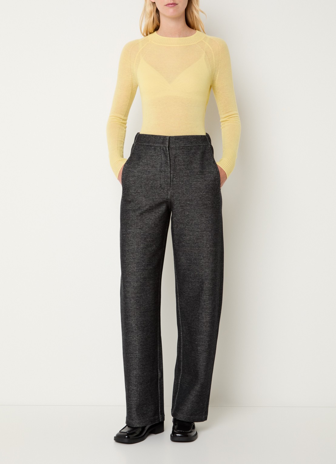 Max & Co High waist straight fit pantalon met gemêleerd dessin - voorkant 4 antraciet
