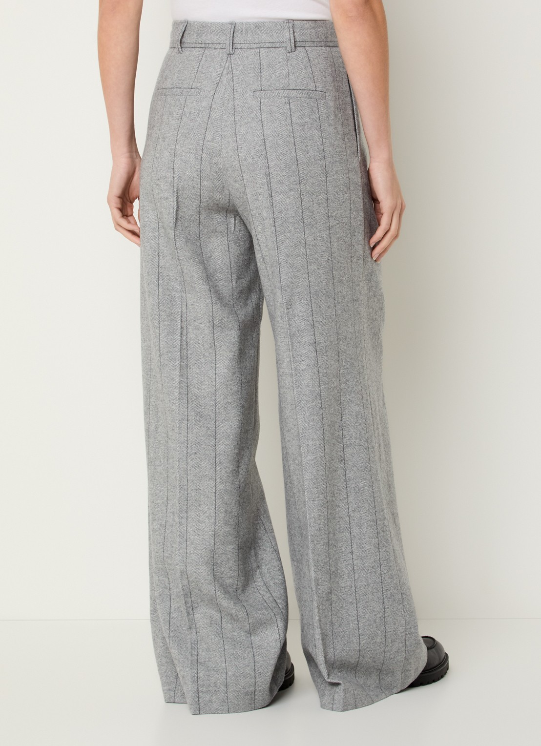 Max & Co High waist wide fit pantalon in wolblend met visgraatdessin - achterkant 4 grijsmele