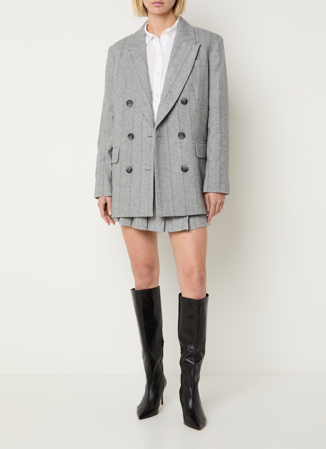 Max & Co Iames double-breasted blazer in wolblend met streepprint - voorkant 2 grijs
