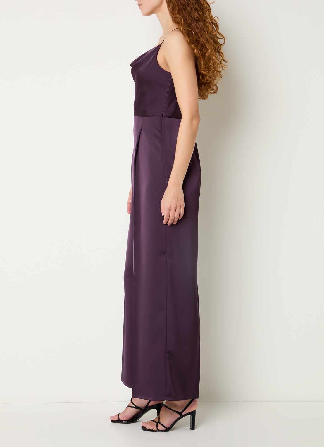 Max & Co Jumpsuit van satijn met rechthoekige hals - voorkant 3 aubergine