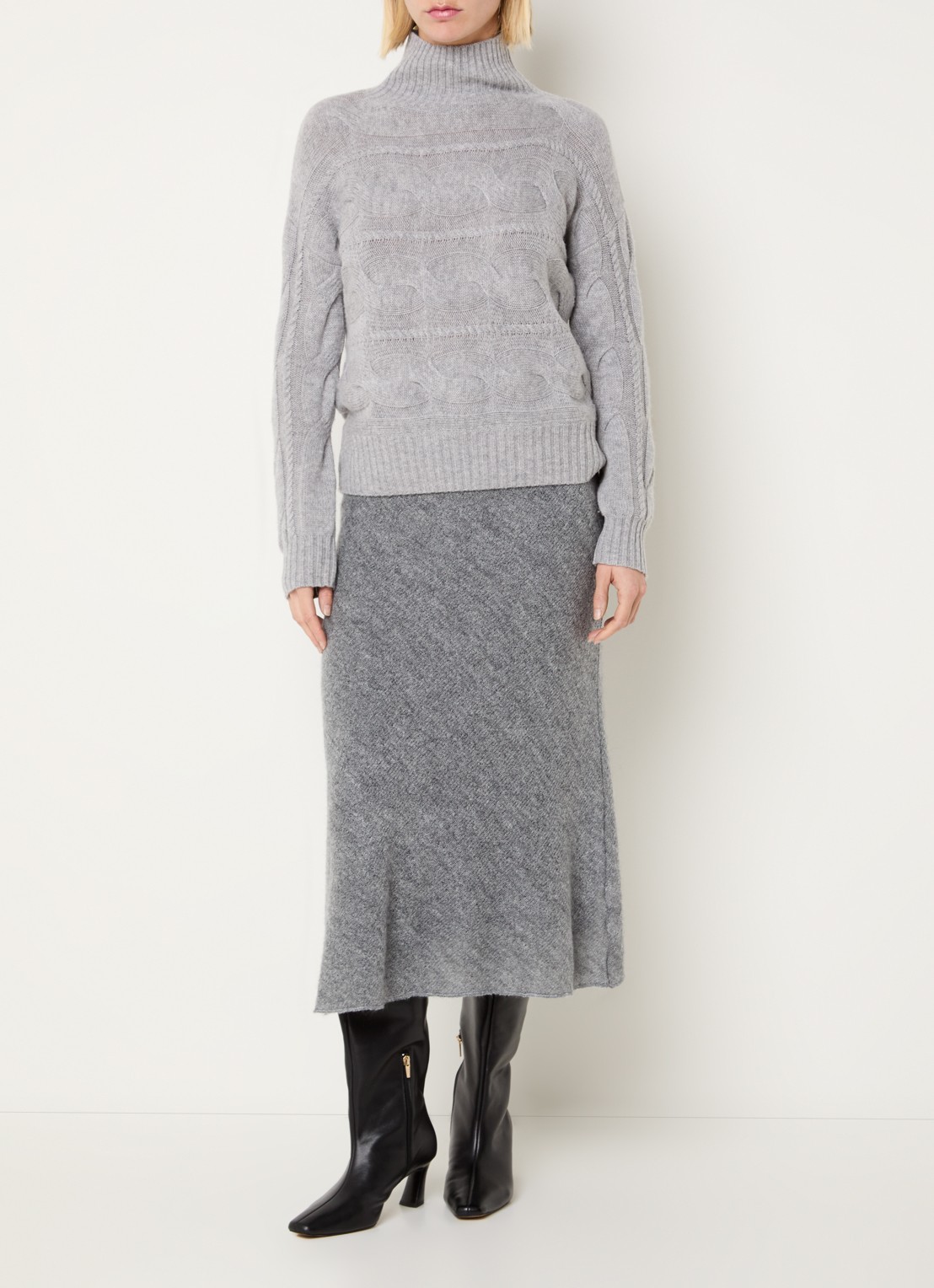 Max & Co Mago grofgebreide midi rok - voorkant 3 grijs