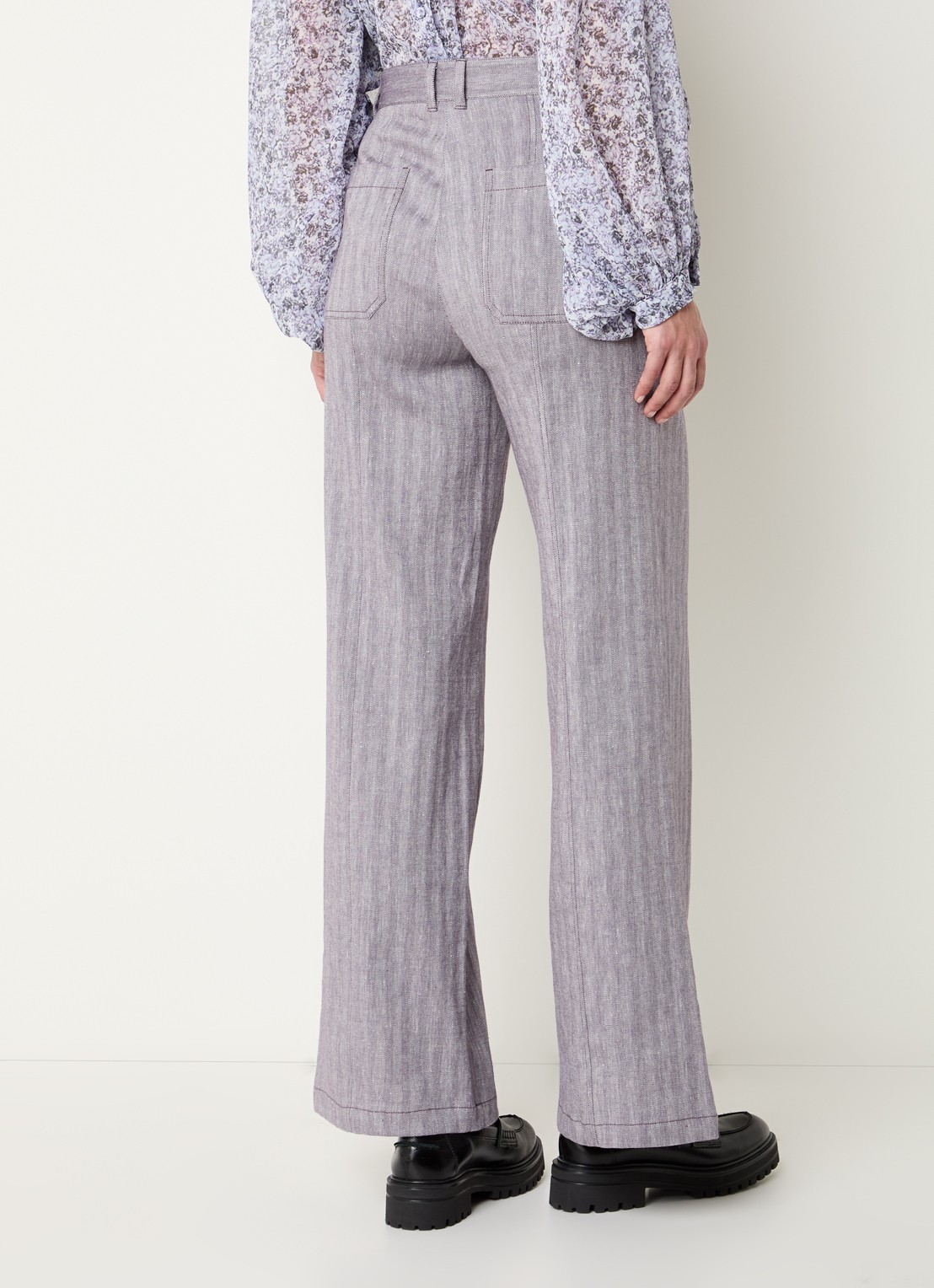 Max & Co Mid waist wide fit pantalon in linnenblend - achterkant 2 taupe