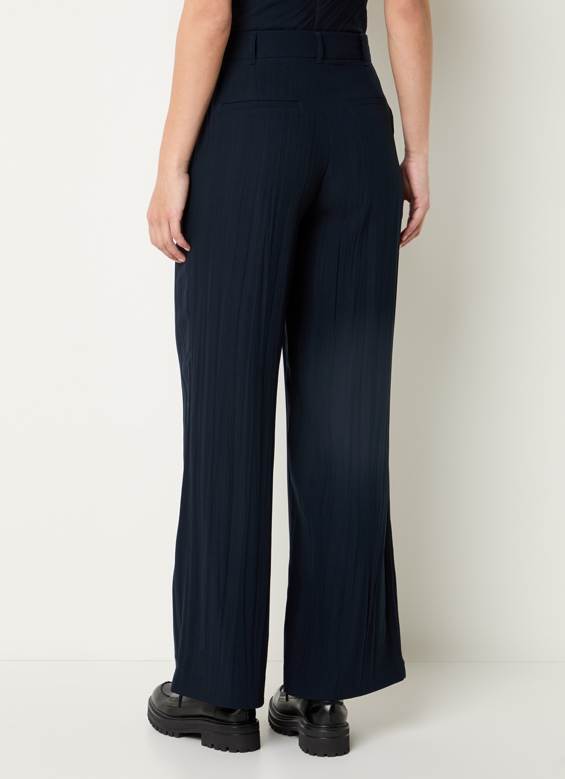 Max & Co Mid waist wide fit pantalon met plooien - achterkant 4 donkerblauw
