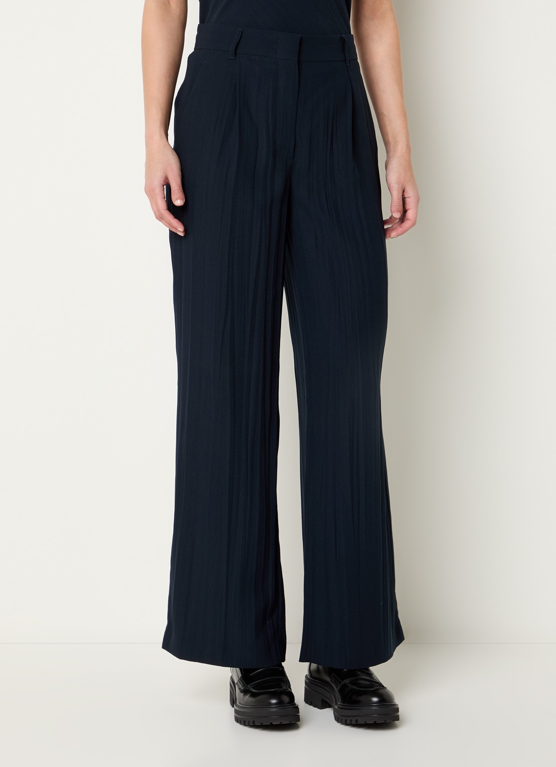 Max & Co Mid waist wide fit pantalon met plooien - detail donkerblauw