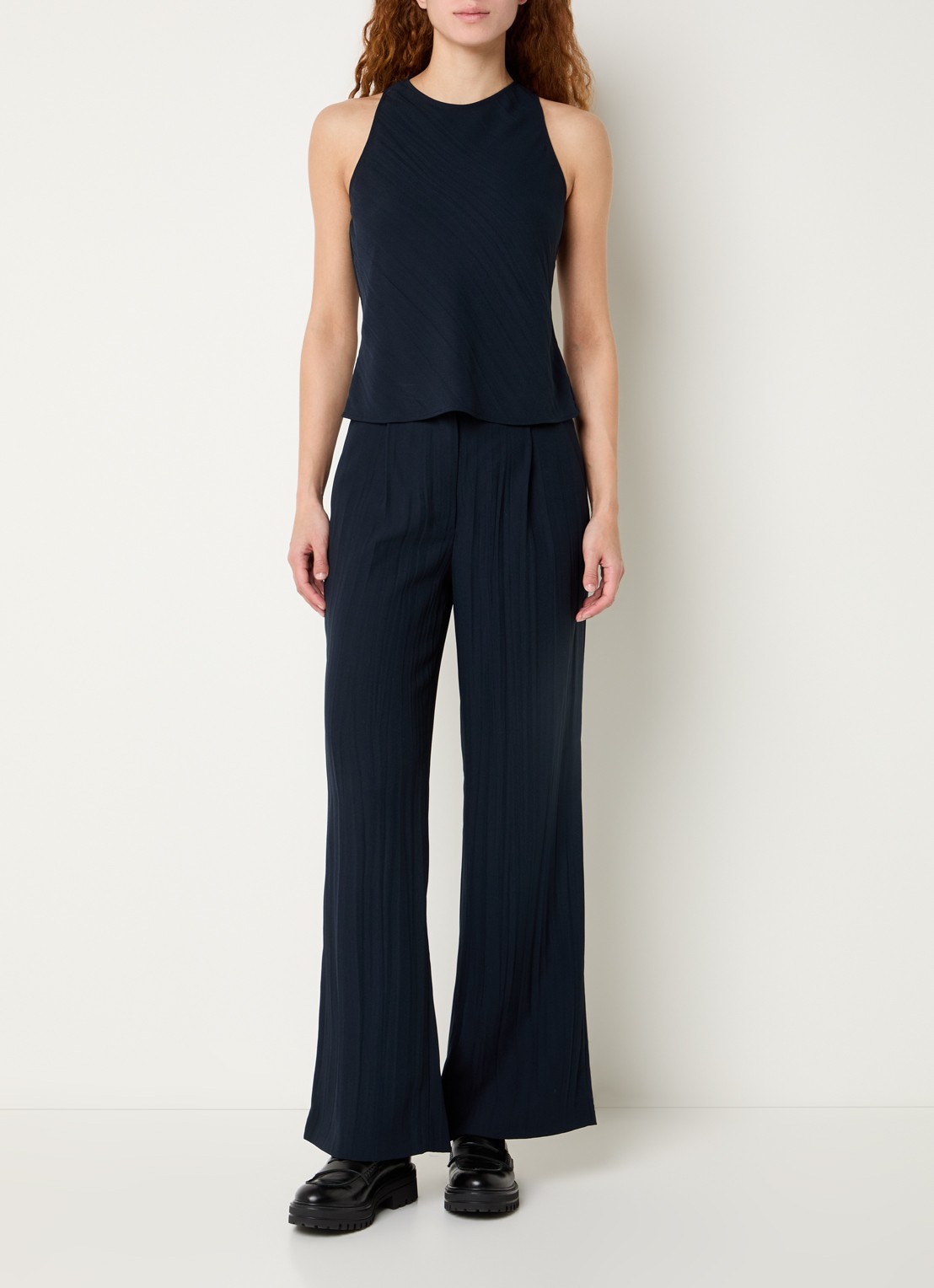 Max & Co Mid waist wide fit pantalon met plooien - voorkant 3 donkerblauw