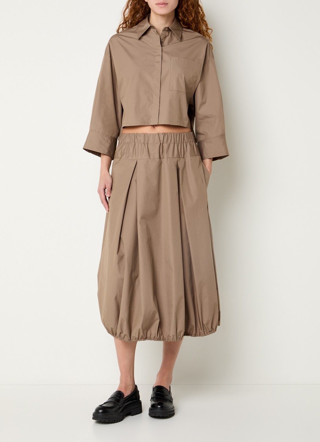 Max & Co Midi rok met elastische band - voorkant 3 zand