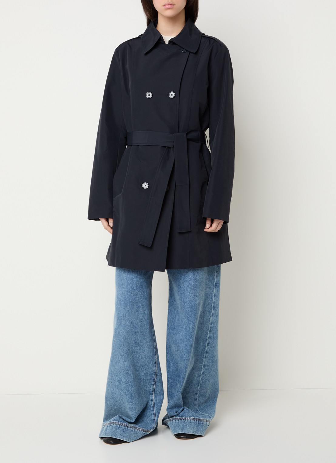 Max & Co Milo double-breasted trenchcoat met steekzakken - voorkant 3 donkerblauw