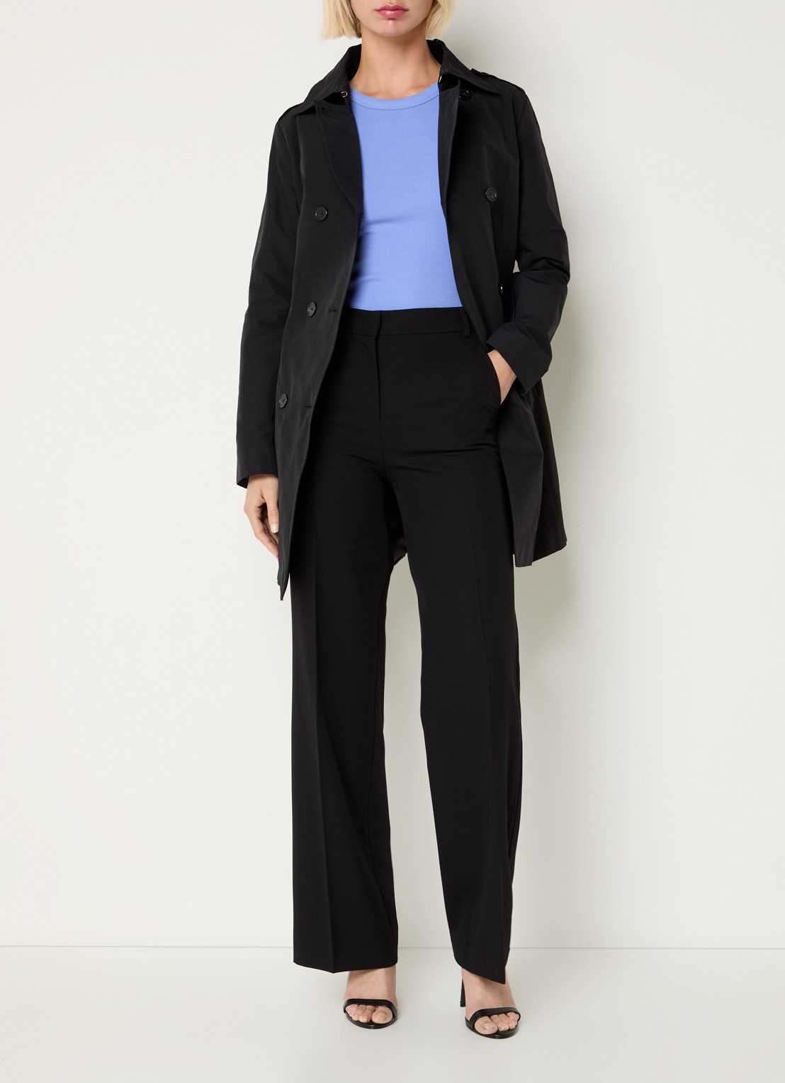 Max & Co Milo double breasted trenchcoat met strikceintuur - voorkant 2 zwart