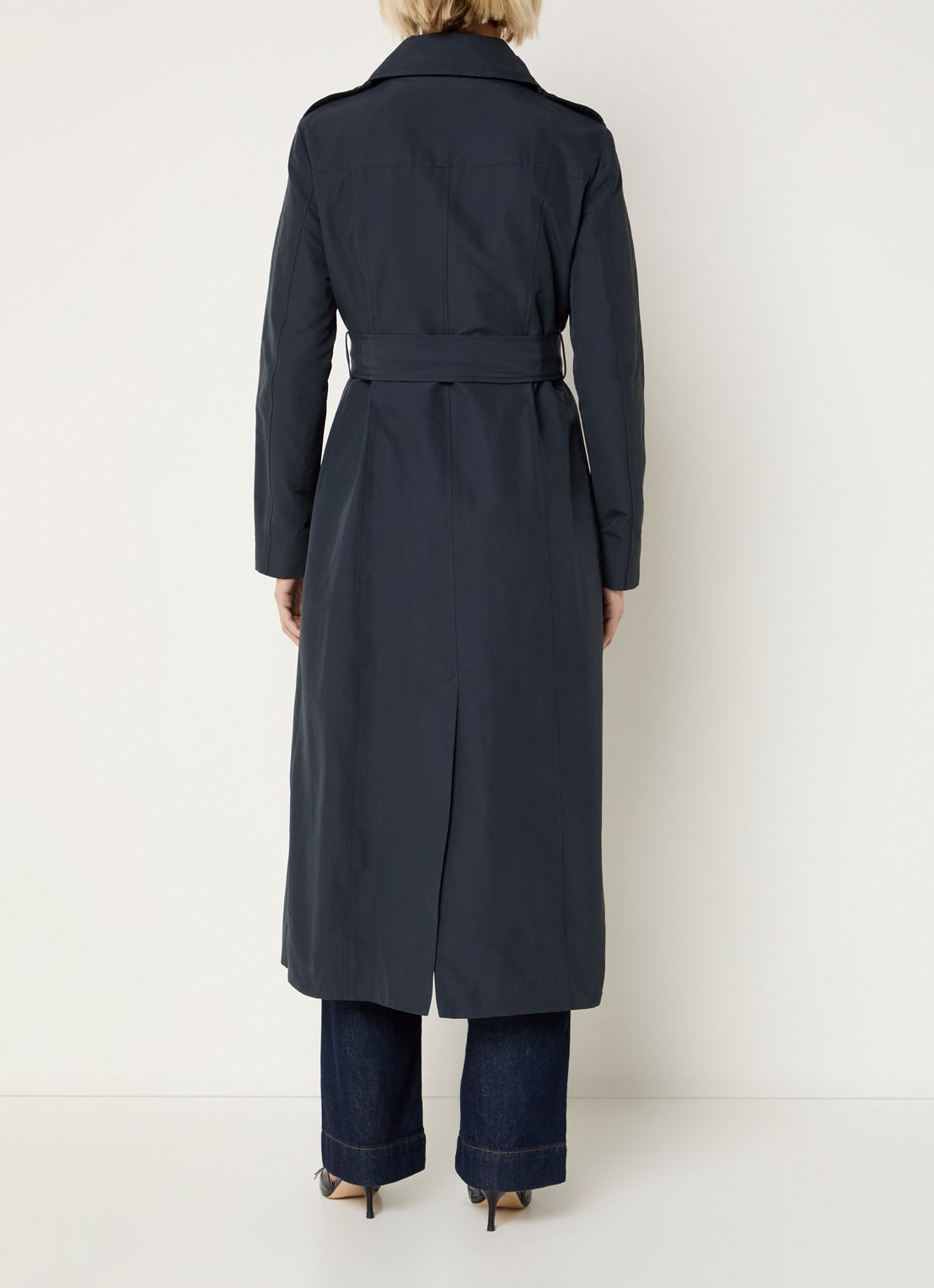 Max & Co Milong double-breasted trenchcoat met strikceintuur  - achterkant donkerblauw