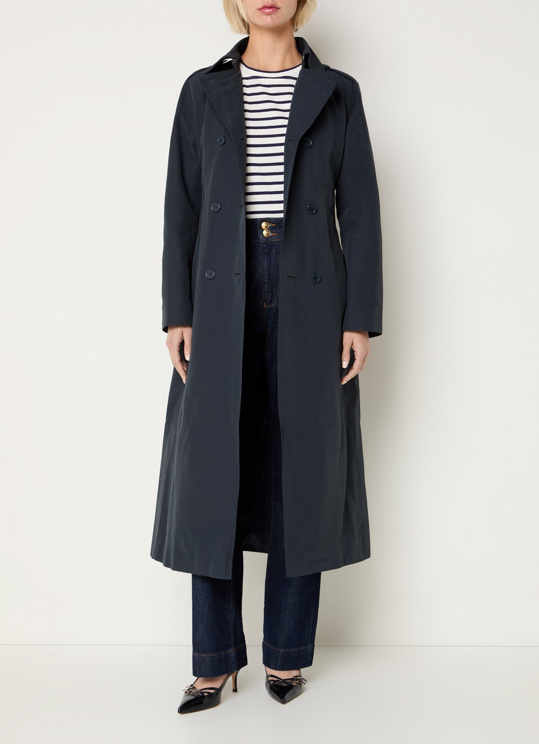 Max & Co Milong double-breasted trenchcoat met strikceintuur  - voorkant 3 donkerblauw