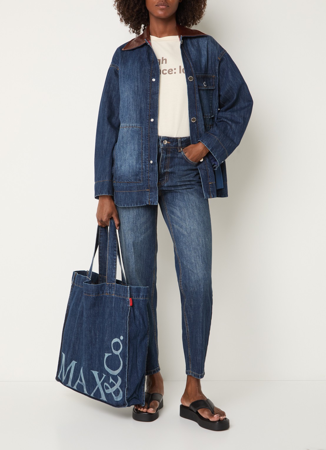 Max & Co Panetto mid waist slim fit jeans met donkere wassing - voorkant 2 indigo