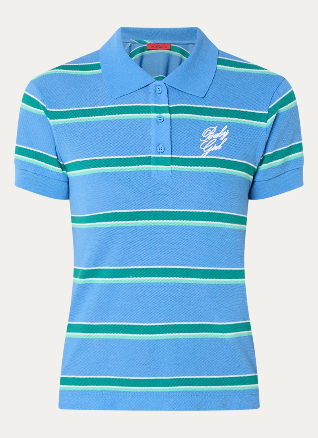 Max & Co Polo met logo en streepprint - voorkant blauw