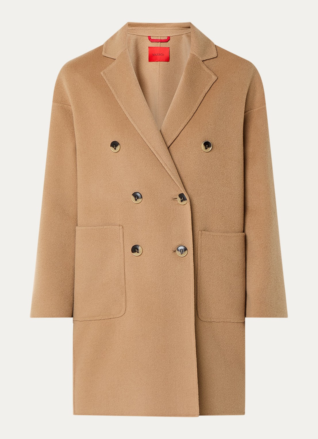 Max & Co Riccardo double-breasted mantel van scheerwol met opgestikte zakken - voorkant 3 camel