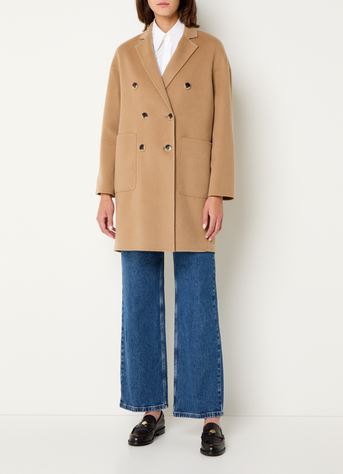 Max & Co Riccardo double-breasted mantel van scheerwol met opgestikte zakken - voorkant 4 camel