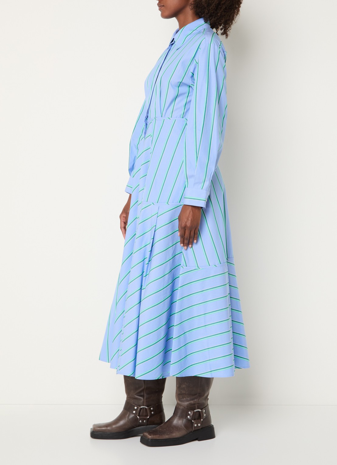 Max & Co Ritmo midi jurk met steekzakken en streepprint - voorkant 3 lichtblauw