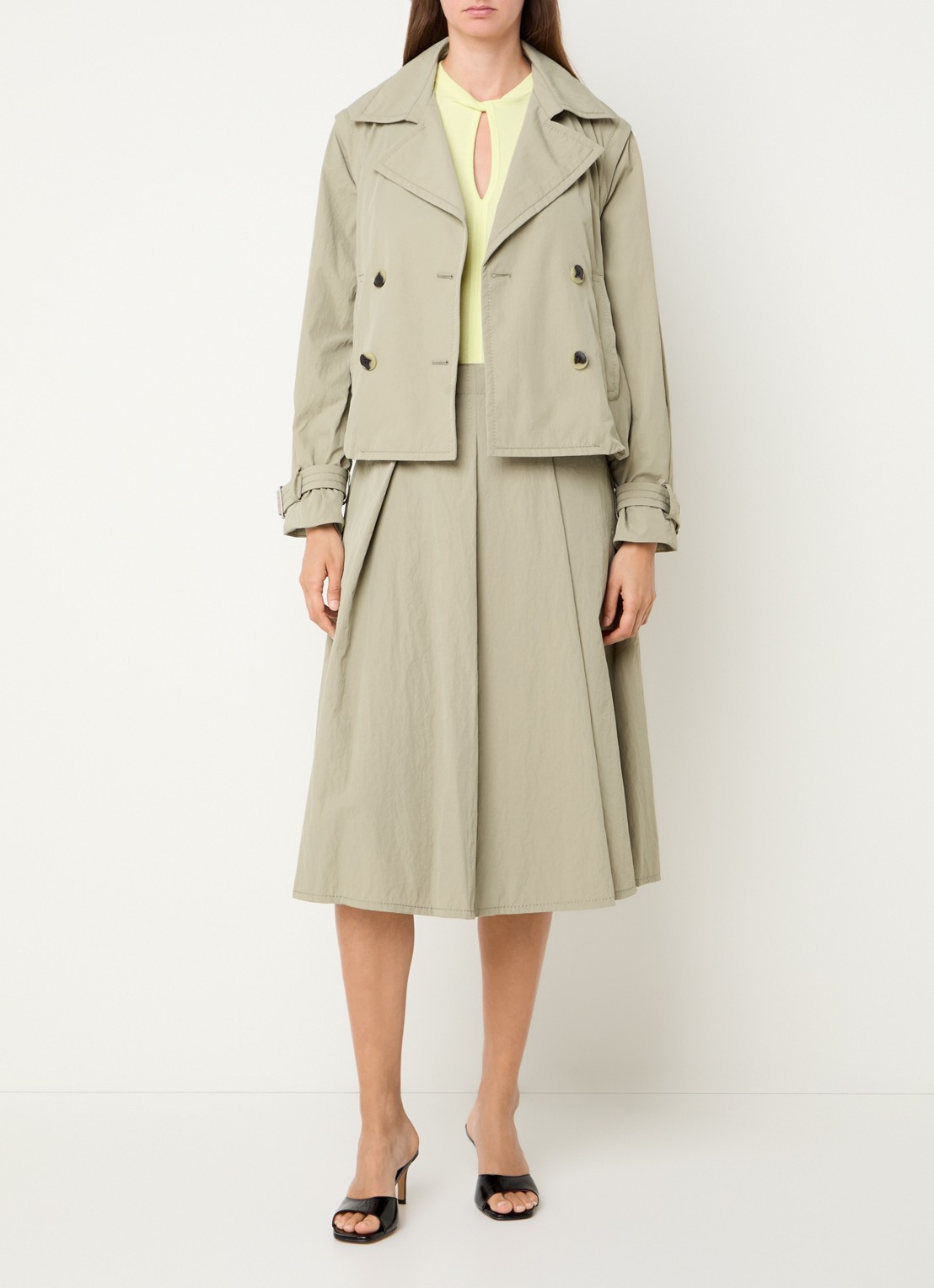 Max & Co Romeo double-breasted trenchcoat met steekzakken - voorkant 5 khaki