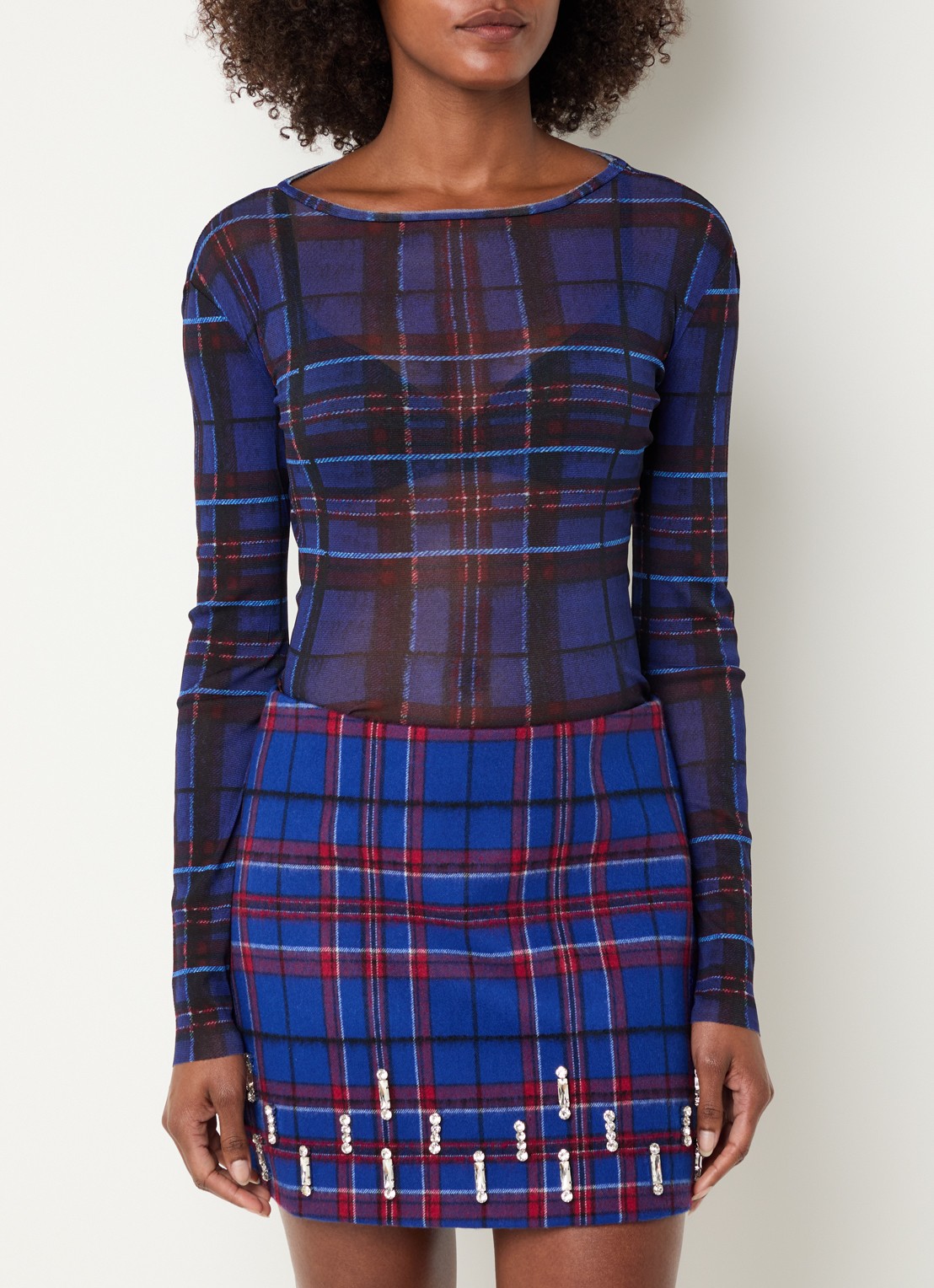 Max & Co Round top van mesh met ruitdessin - detail 4 royalblauw