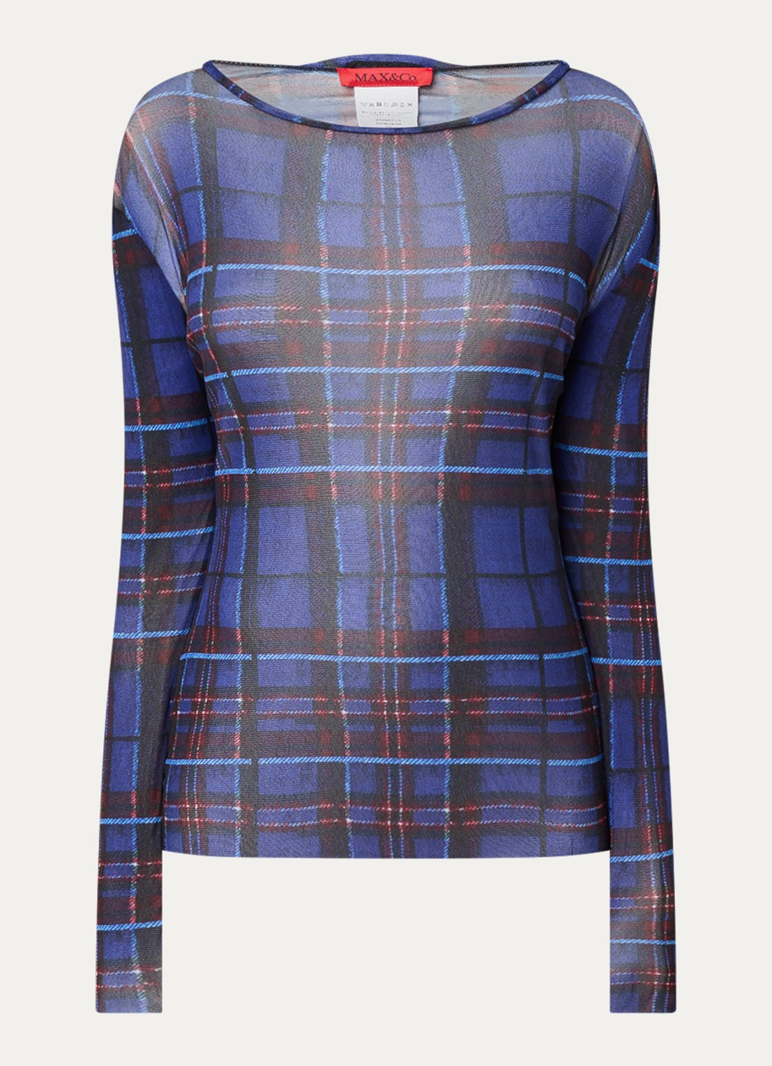 Max & Co Round top van mesh met ruitdessin - voorkant 2 royalblauw