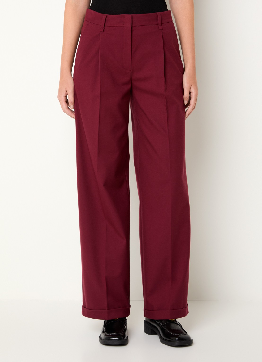 Max & Co Sacca high waist loose fit pantalon met steekzakken - detail 4 bordeauxrood