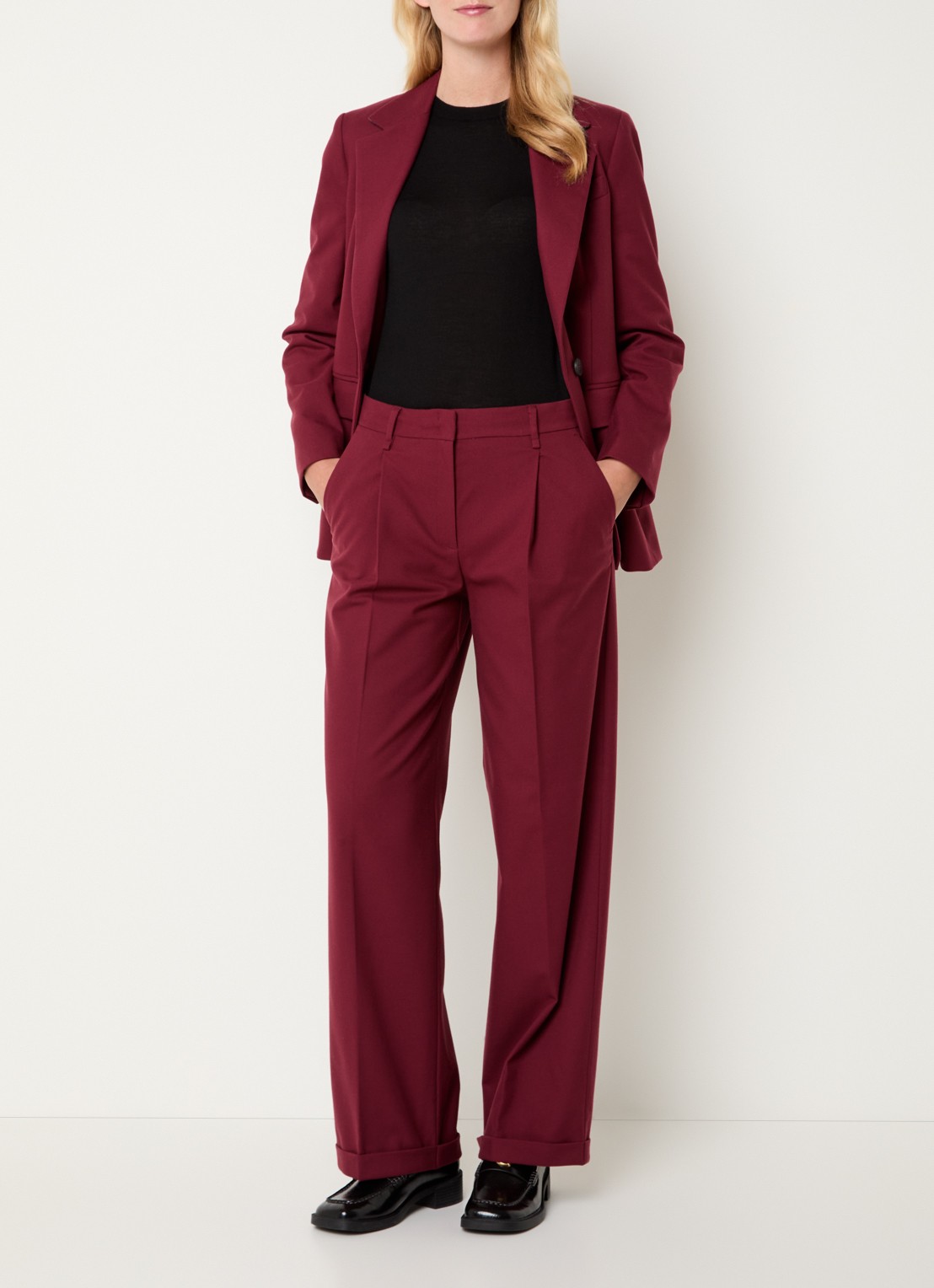 Max & Co Sacca high waist loose fit pantalon met steekzakken - voorkant 2 bordeauxrood