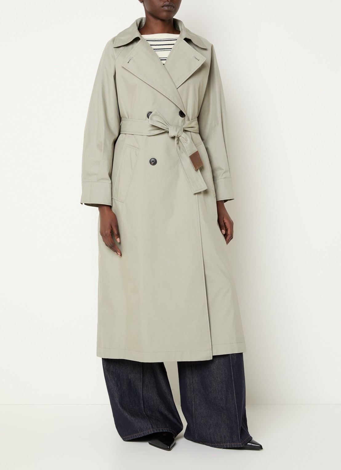 Max & Co Saio double-breasted trenchcoat met strikceintuur en steekzakken - detail 4 lichtgroen