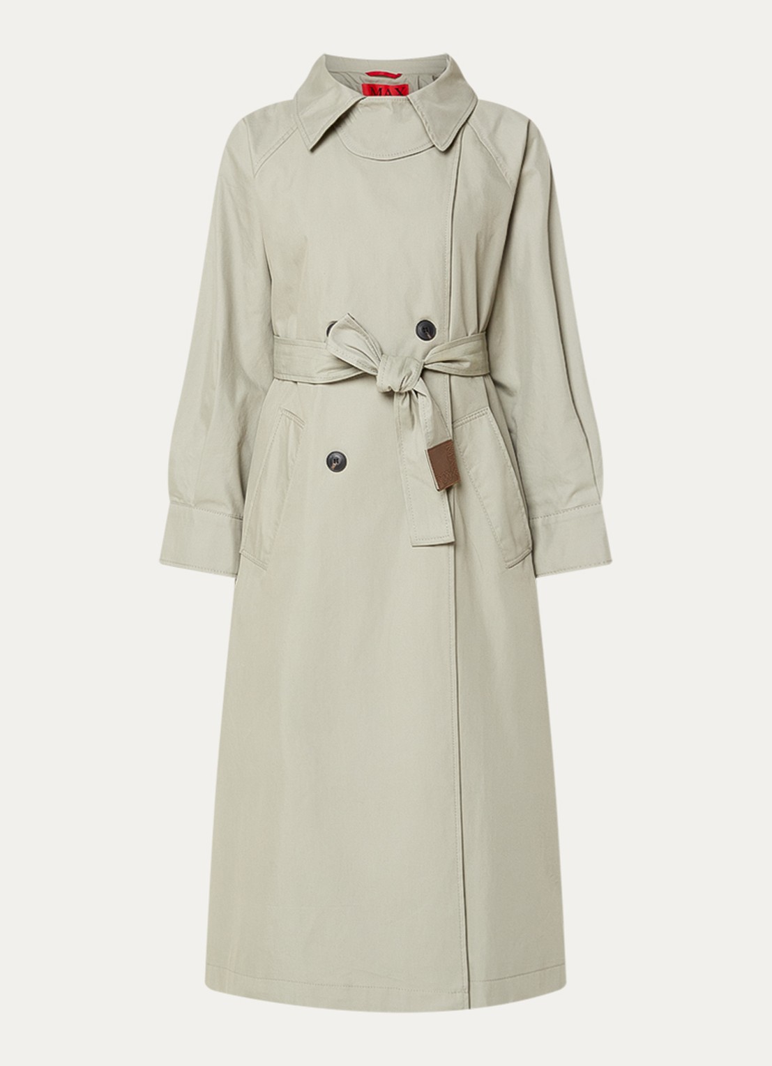 Max & Co Saio double-breasted trenchcoat met strikceintuur en steekzakken - voorkant 2 lichtgroen