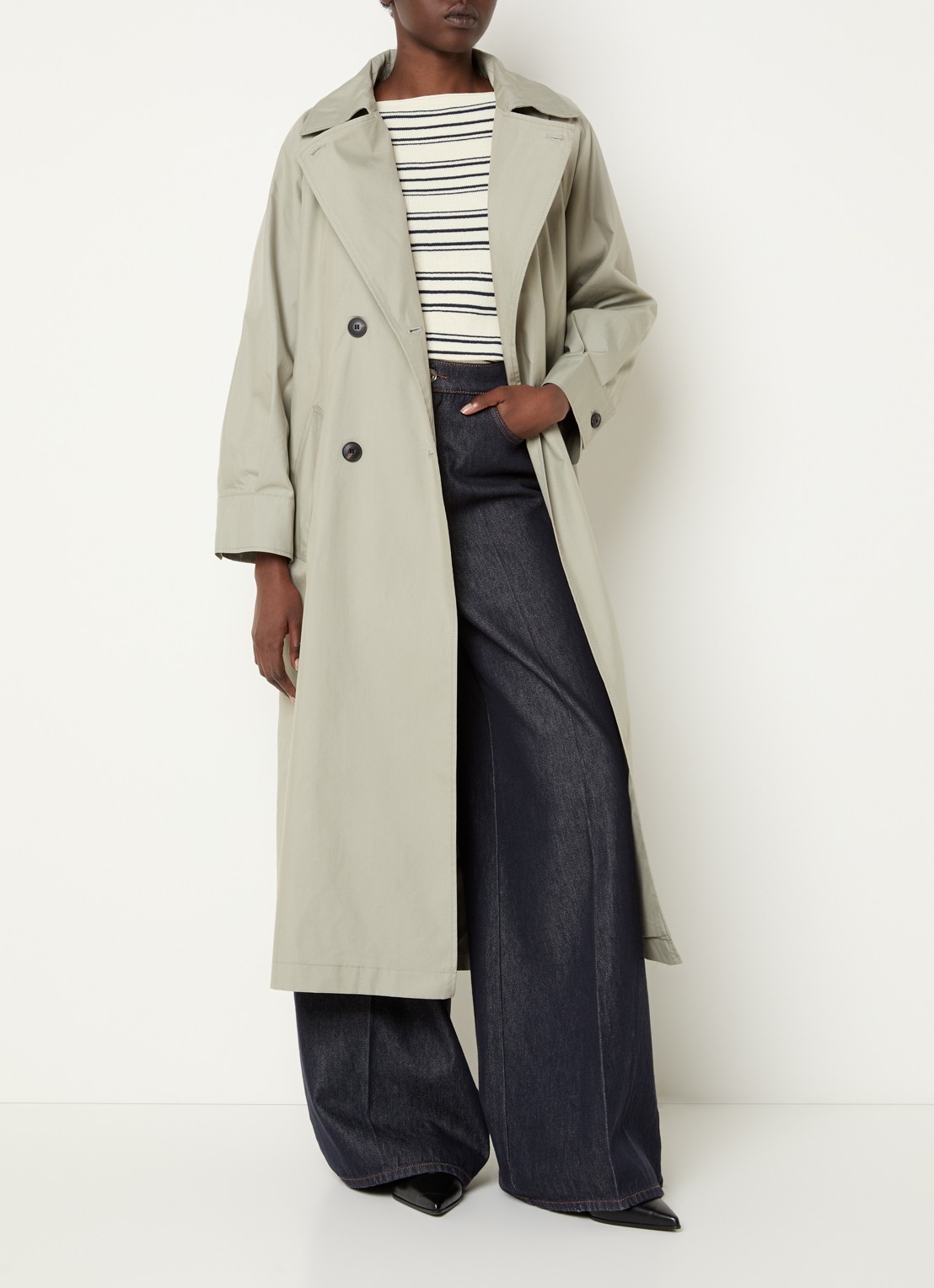 Max & Co Saio double-breasted trenchcoat met strikceintuur en steekzakken - voorkant 3 lichtgroen