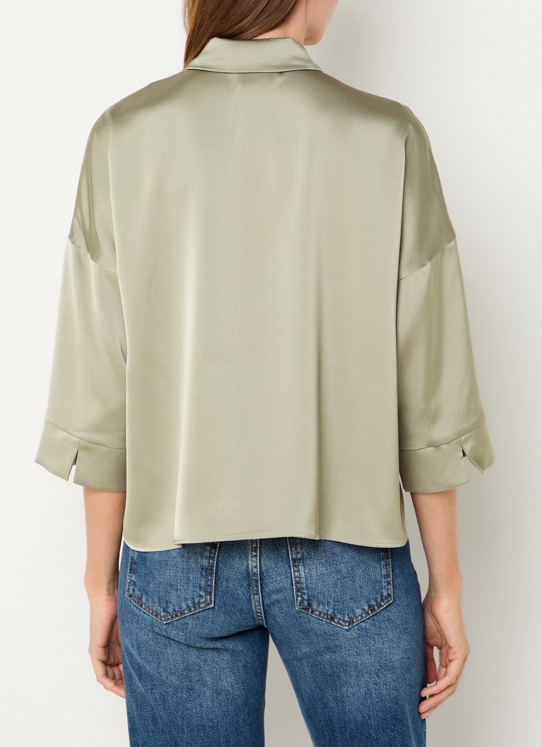 Max & Co Sbembo blouse van satijn - achterkant khaki