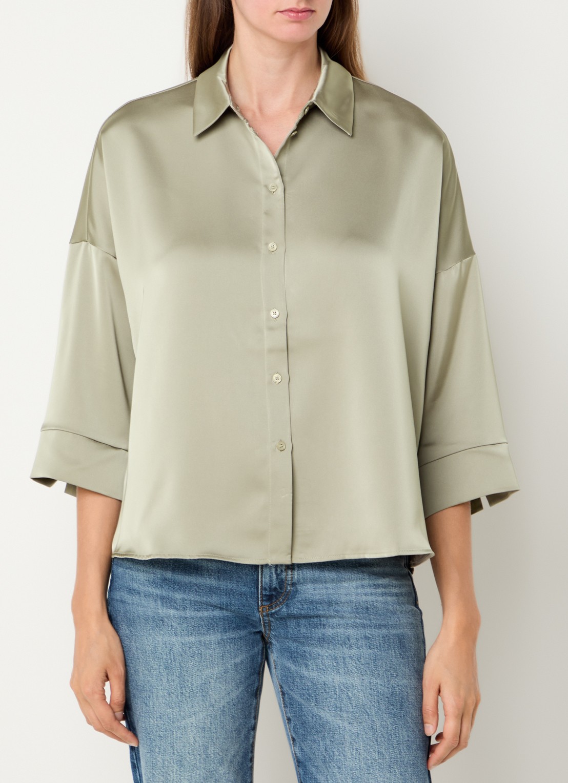 Max & Co Sbembo blouse van satijn - detail 4 khaki