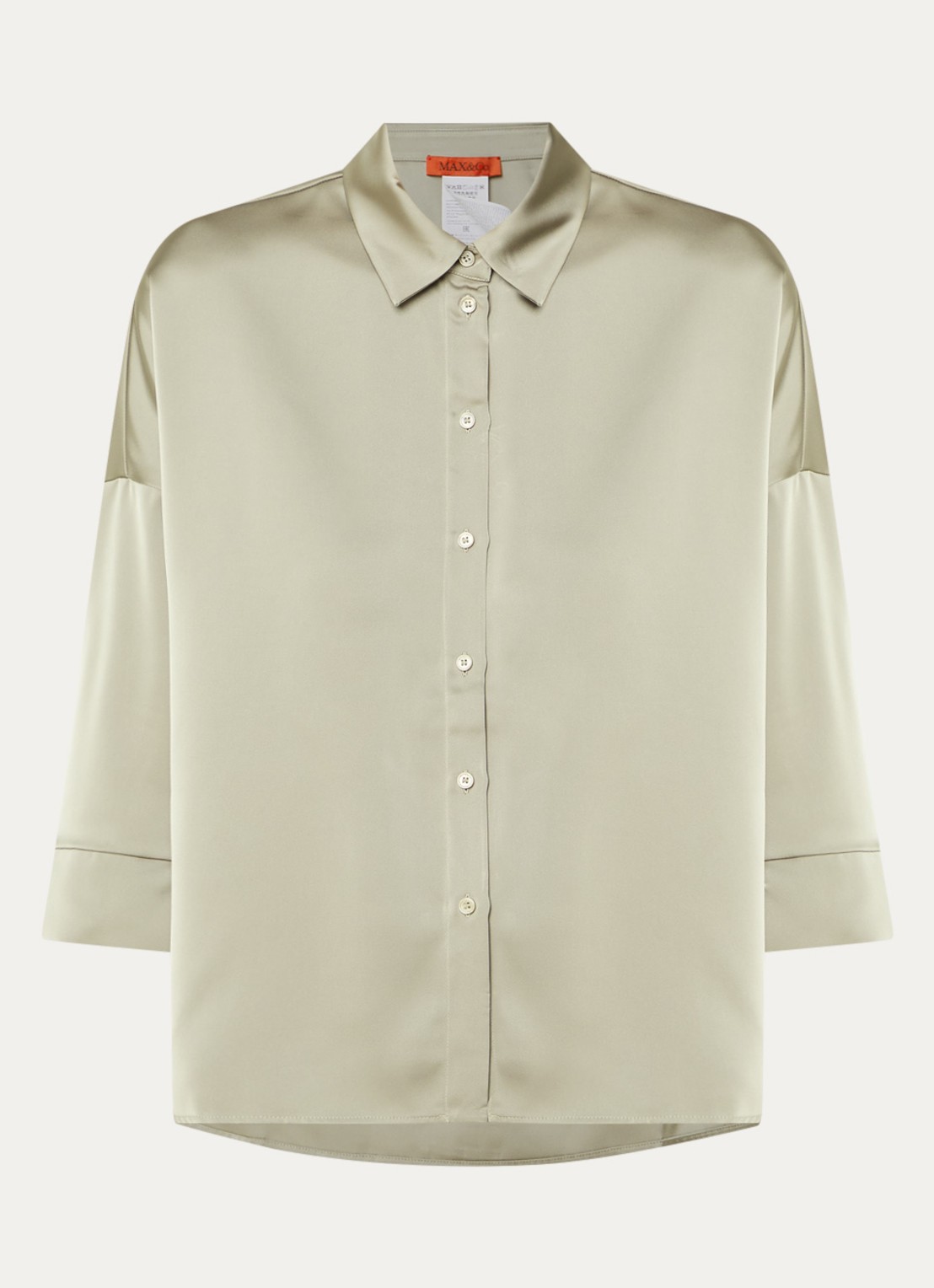 Max & Co Sbembo blouse van satijn - voorkant 2 khaki